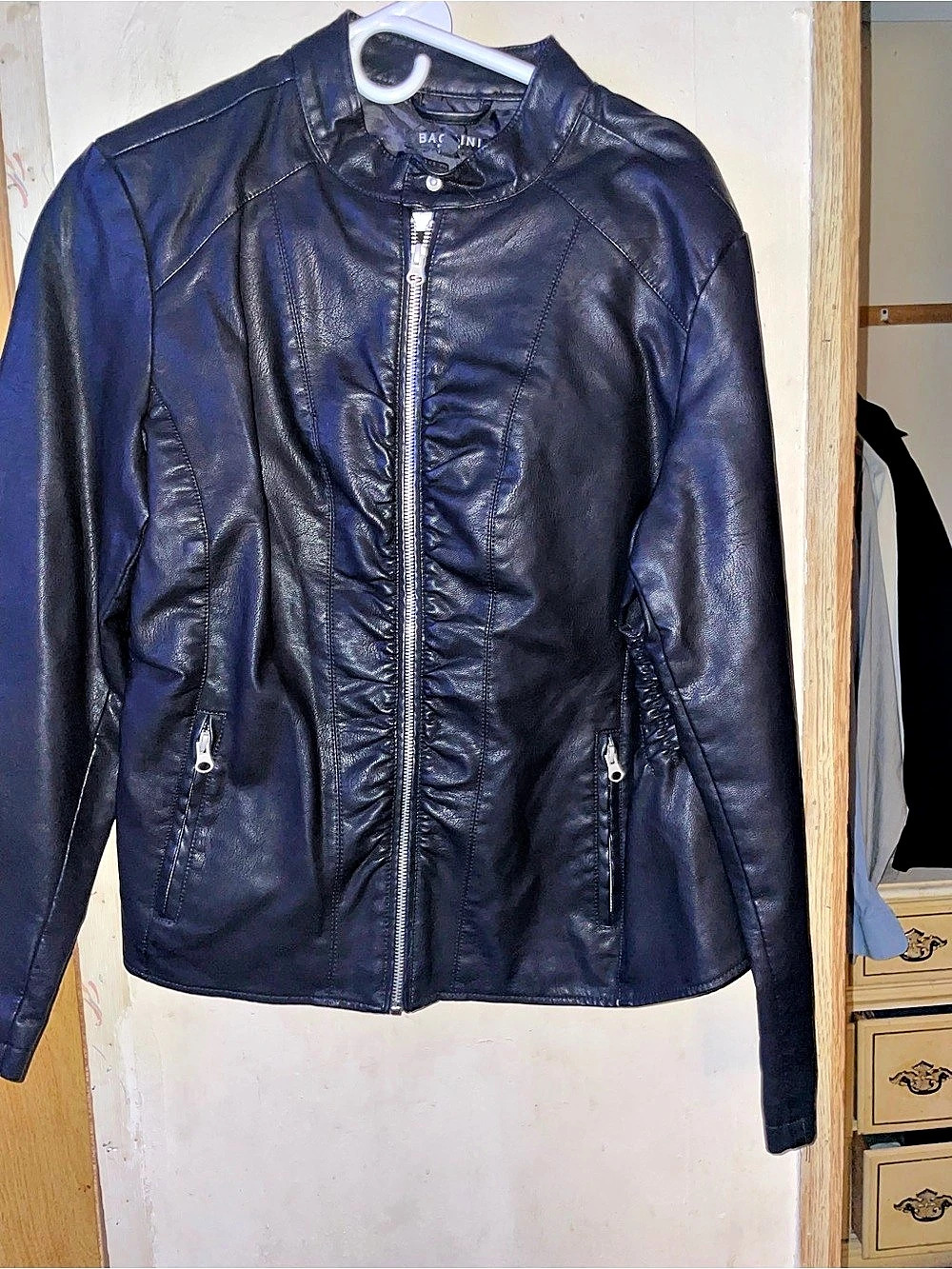 Baccini Black Faux Leather Jacket Size XL Like New